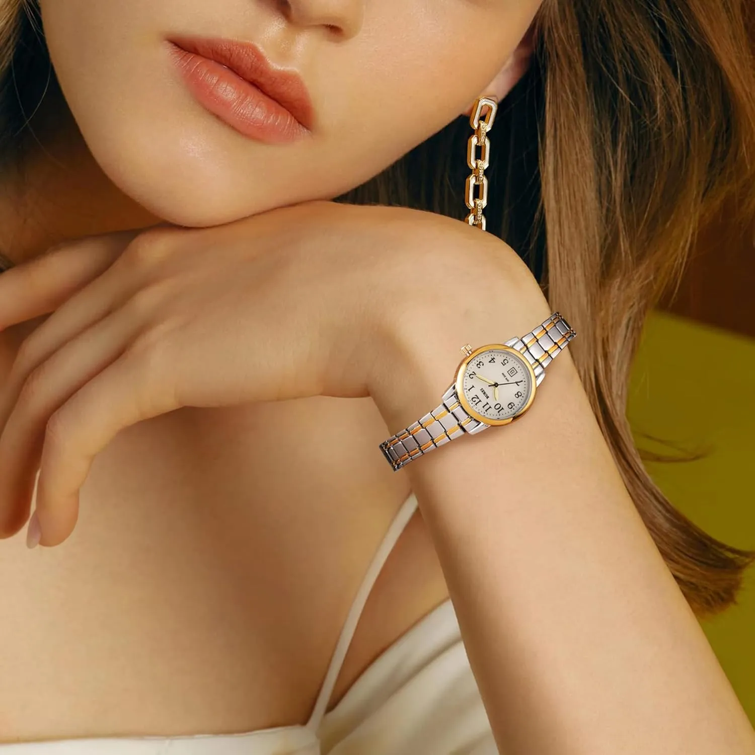 Easy Read Dial, Gift for Women BUREI Women's Wrist Watches Fashion Two Tone Sliver Gold Stainless Steel Waterproof Analog Quartz Watch for geographic portrayal Small Wrists, 