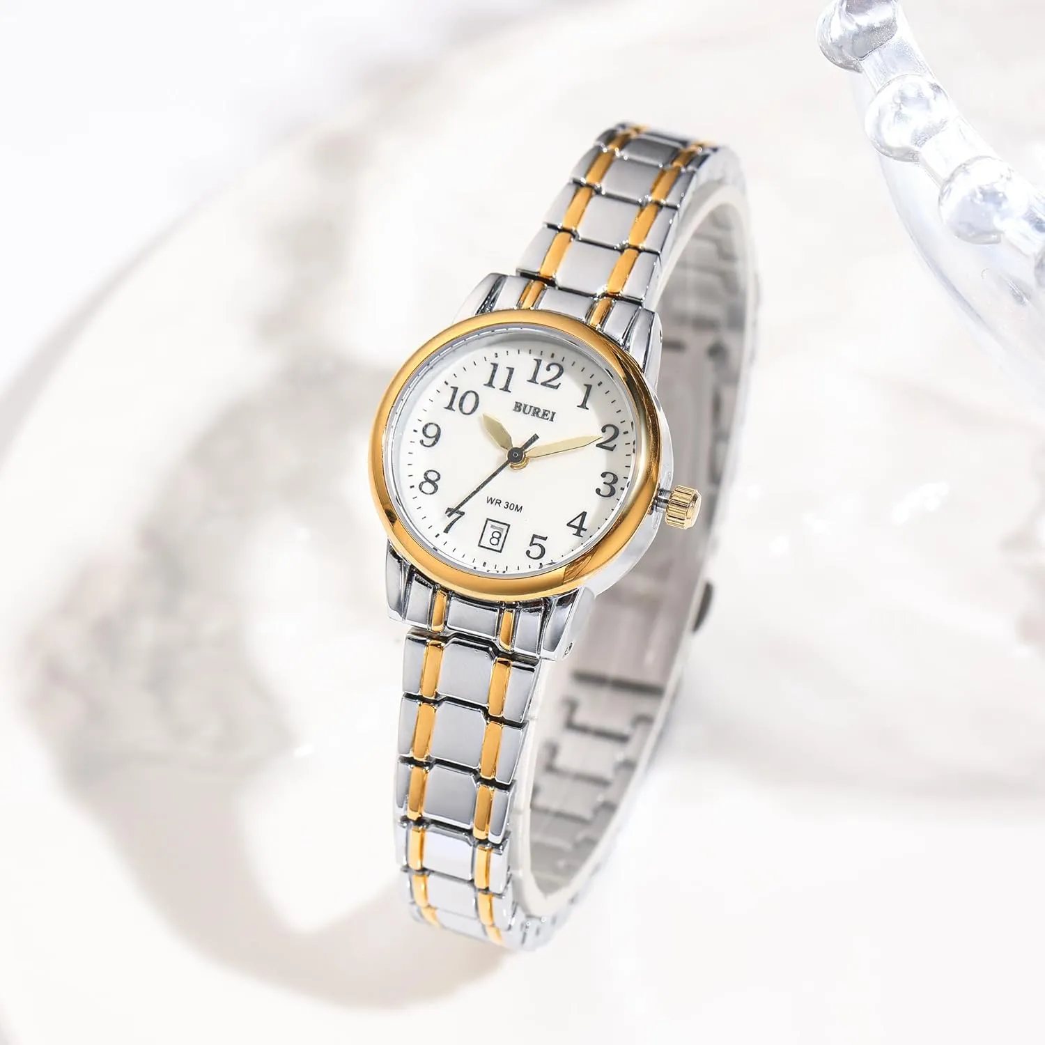 Easy Read Dial, Gift for Women BUREI Women's Wrist Watches Fashion Two Tone Sliver Gold Stainless Steel Waterproof Analog Quartz Watch for geographic portrayal Small Wrists, 