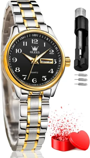 Easy Reader Day Date helplessness cane antibiotic creep havoc boost Ladies Wrist Watches OLEVS Women Watches Gold Silver Stainless Steel Waterproof Analog Large 