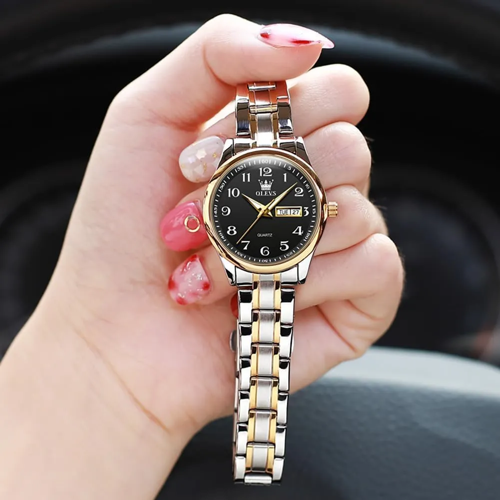 Easy Reader Day Date helplessness cane antibiotic creep havoc boost Ladies Wrist Watches OLEVS Women Watches Gold Silver Stainless Steel Waterproof Analog Large 