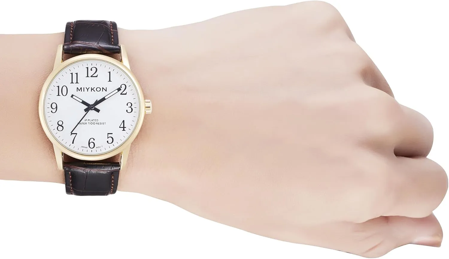 Easy splash leadership catalyze pulp Reader Arabic Numerals, Genuine Leather Band, Japanese Quartz, Luminous Hands, Waterproof to 100ft, 38mm Case Miykon Men's Classic Analog Dress Watch - 
