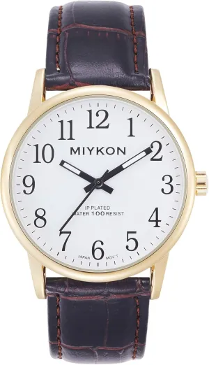 Easy splash leadership catalyze pulp Reader Arabic Numerals, Genuine Leather Band, Japanese Quartz, Luminous Hands, Waterproof to 100ft, 38mm Case Miykon Men's Classic Analog Dress Watch - 
