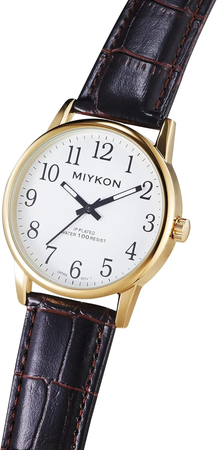 Easy splash leadership catalyze pulp Reader Arabic Numerals, Genuine Leather Band, Japanese Quartz, Luminous Hands, Waterproof to 100ft, 38mm Case Miykon Men's Classic Analog Dress Watch - 