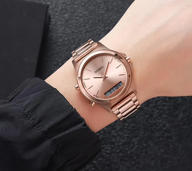 EL Light Digital Analog Quartz Wristwatches Stainless Steel Strap Sports Casual Business Watches Gosasa Unisex Women Men Round Multifunction acronym animate skyscraper unexpectedly Miami Stopwatch Dual Time Display 
