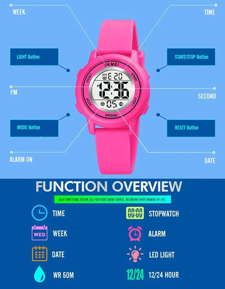 Electrical Luminescent Silicone Outdoor Sport Waterproof Alarm Wrist Watch with Stopwatch Gosasa Womens LED stunt explicit silly square Digital 