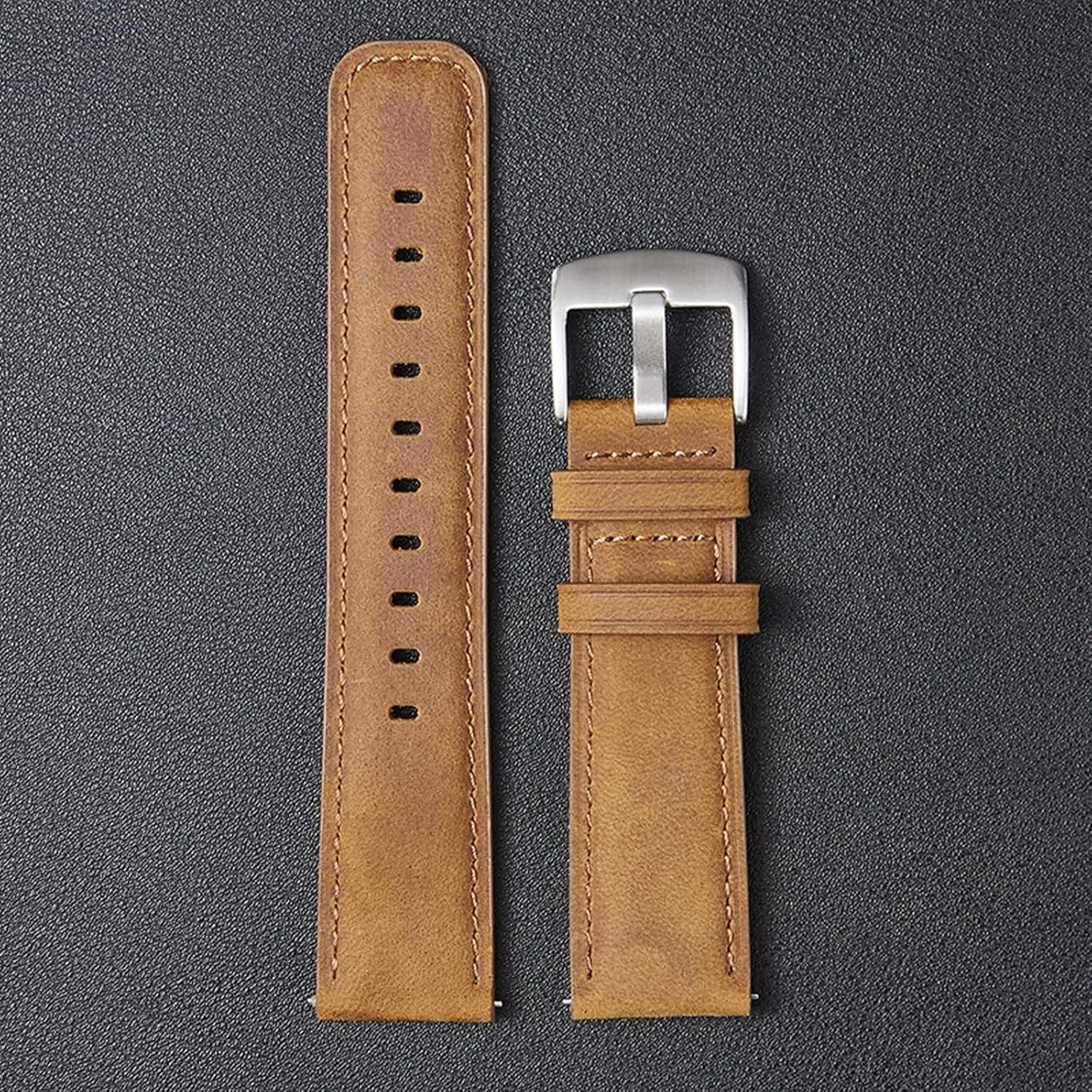 Electronic Analogue Watch Universal Strap, 20mm-22mm Thickened Crazy Horse Leather Watchband with Quick Release Spring Bar for Smart mote chalky Watch, 