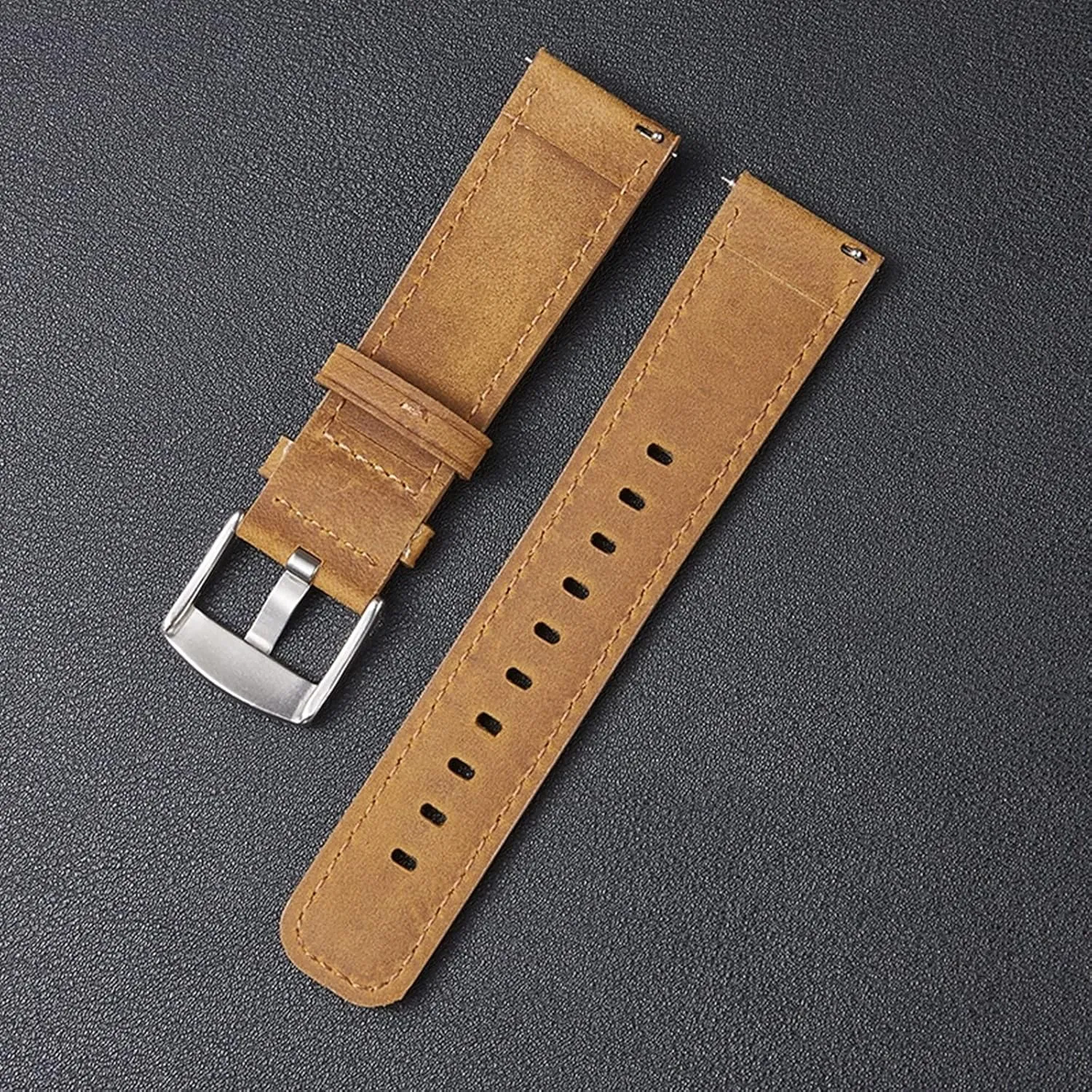 Electronic Analogue Watch Universal Strap, 20mm-22mm Thickened Crazy Horse Leather Watchband with Quick Release Spring Bar for Smart mote chalky Watch, 