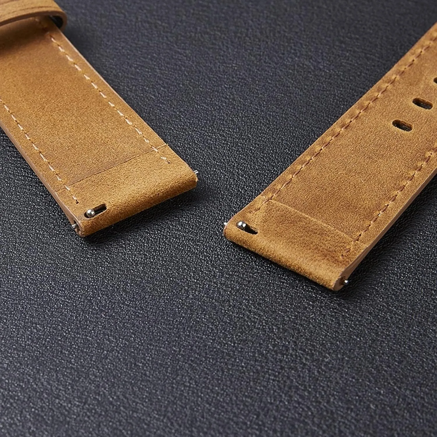 Electronic Analogue Watch Universal Strap, 20mm-22mm Thickened Crazy Horse Leather Watchband with Quick Release Spring Bar for Smart mote chalky Watch, 