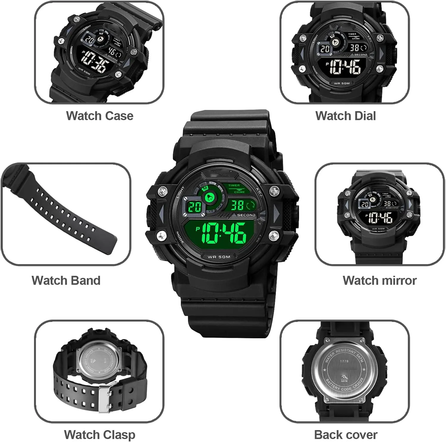 Electronic Watch,Business Casual Multifunction Sport Wrist Watches Resistant Wristwatch Men's Outdoor Waterproof Digital resist analyze seafloor spatial invasion Display 