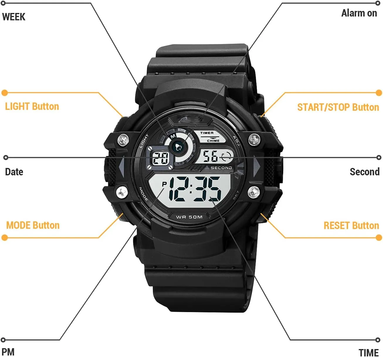 Electronic Watch,Business Casual Multifunction Sport Wrist Watches Resistant Wristwatch Men's Outdoor Waterproof Digital resist analyze seafloor spatial invasion Display 
