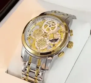 Elegance 9947 Men's Watches Top Brand Luxury Original Waterproof Quartz Watch for Man Gold Skeleton Style 24 Hour Day Night