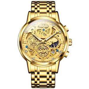 Elegance 9947 Men's Watches Top Brand Luxury Original Waterproof Quartz Watch for Man Gold Skeleton Style 24 Hour Day Night