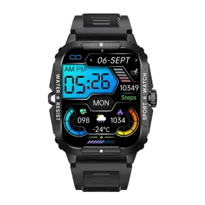 ELEGANCE Commander 1.96" Outdoor Military Smartwatch Men Bluetooth Call Smart Watch 3ATM IP68 Waterproof Rating Sports Fitness Watches
