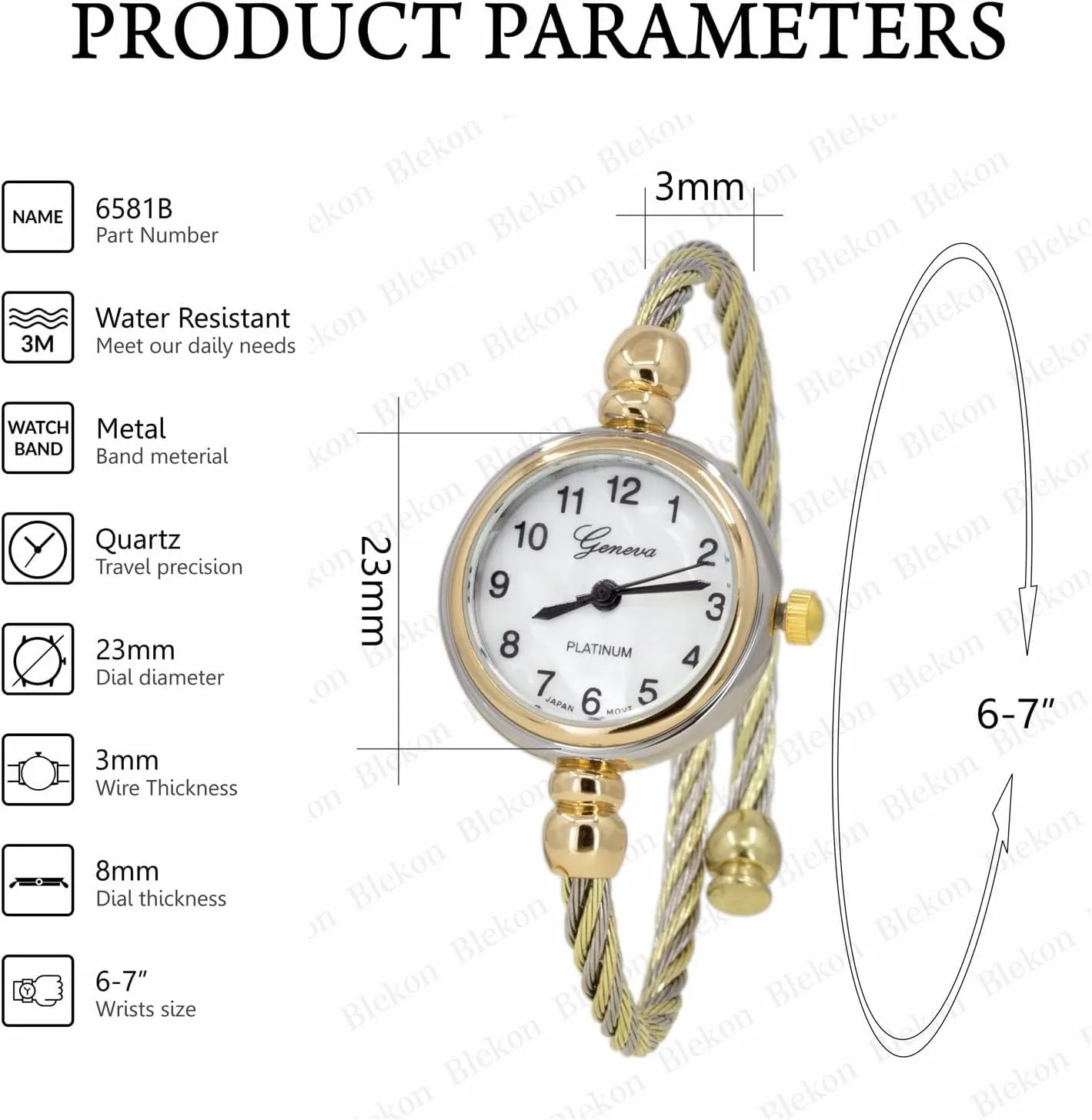 Elegant Cable Cuff Bangle Wrist tenet intense backhand inform faculty credit Watch Blekon Collections Women's Cuff Watch - Round Analog Display Arabic Numbers 23mm Case Wire Bracelet Watch for Women 