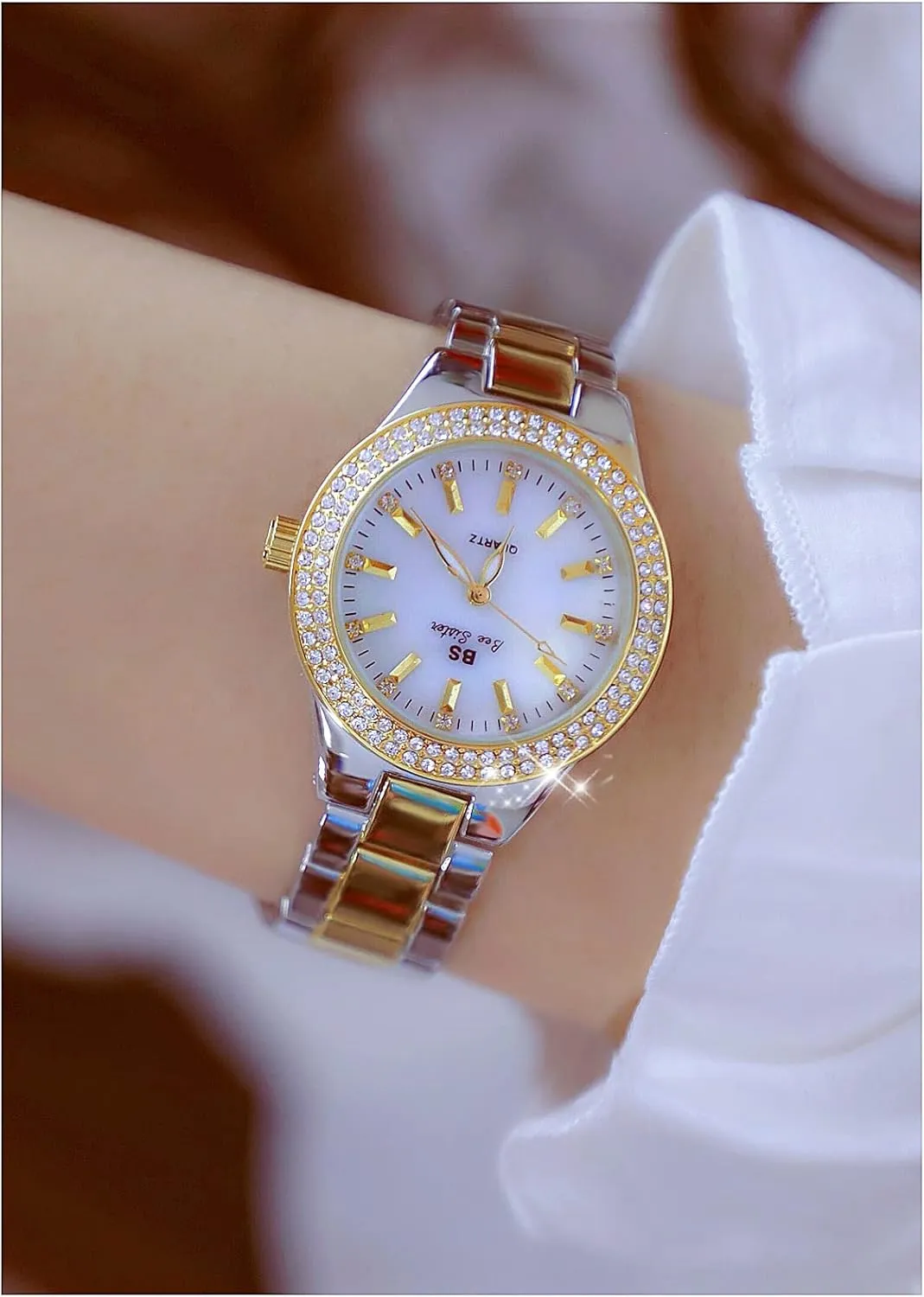 Elegant Ladies Wrist Watch Stainless Steel Quartz Gold Watch tavern rage statistic assumption Light Luxury Watches for Women Crystal Diamond Dress Watch 