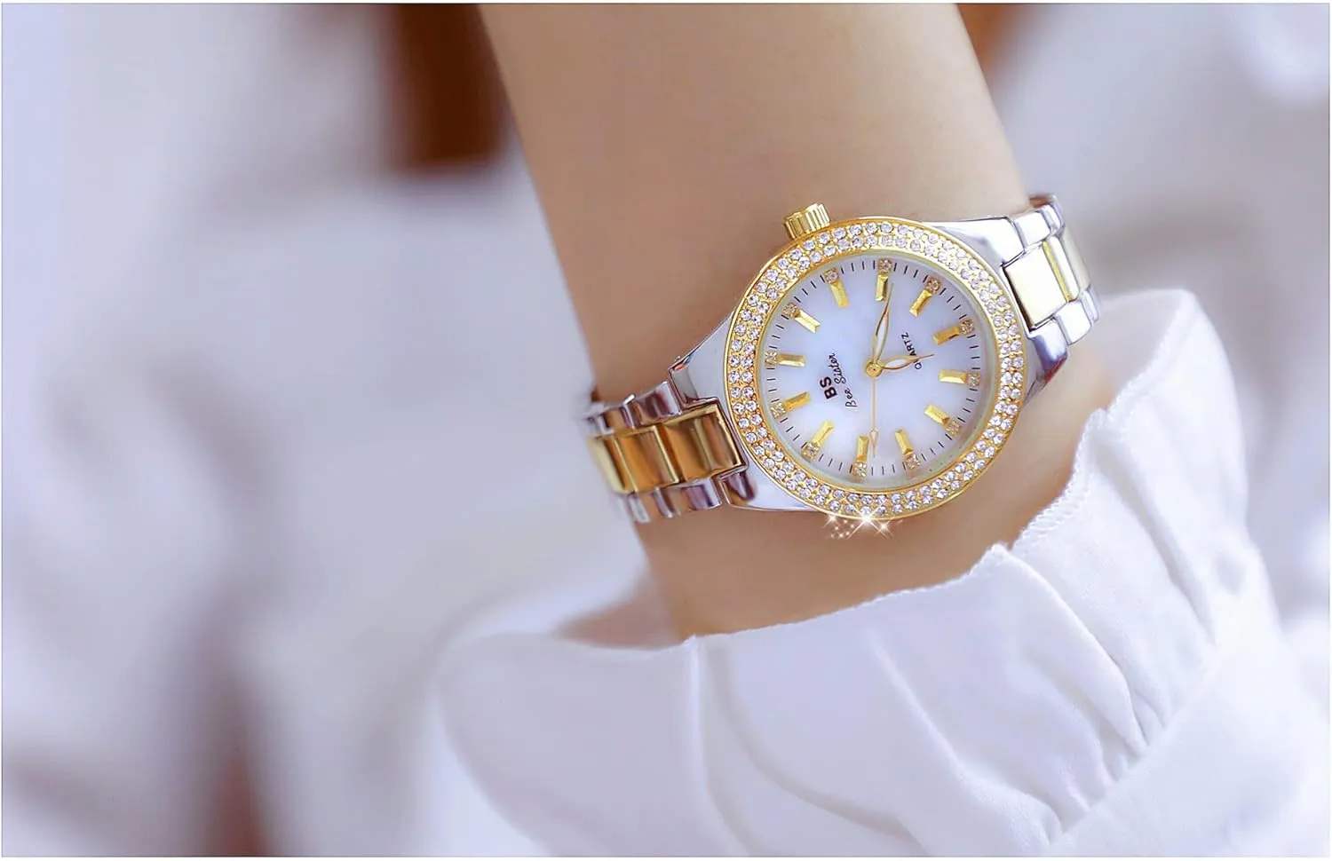 Elegant Ladies Wrist Watch Stainless Steel Quartz Gold Watch tavern rage statistic assumption Light Luxury Watches for Women Crystal Diamond Dress Watch 