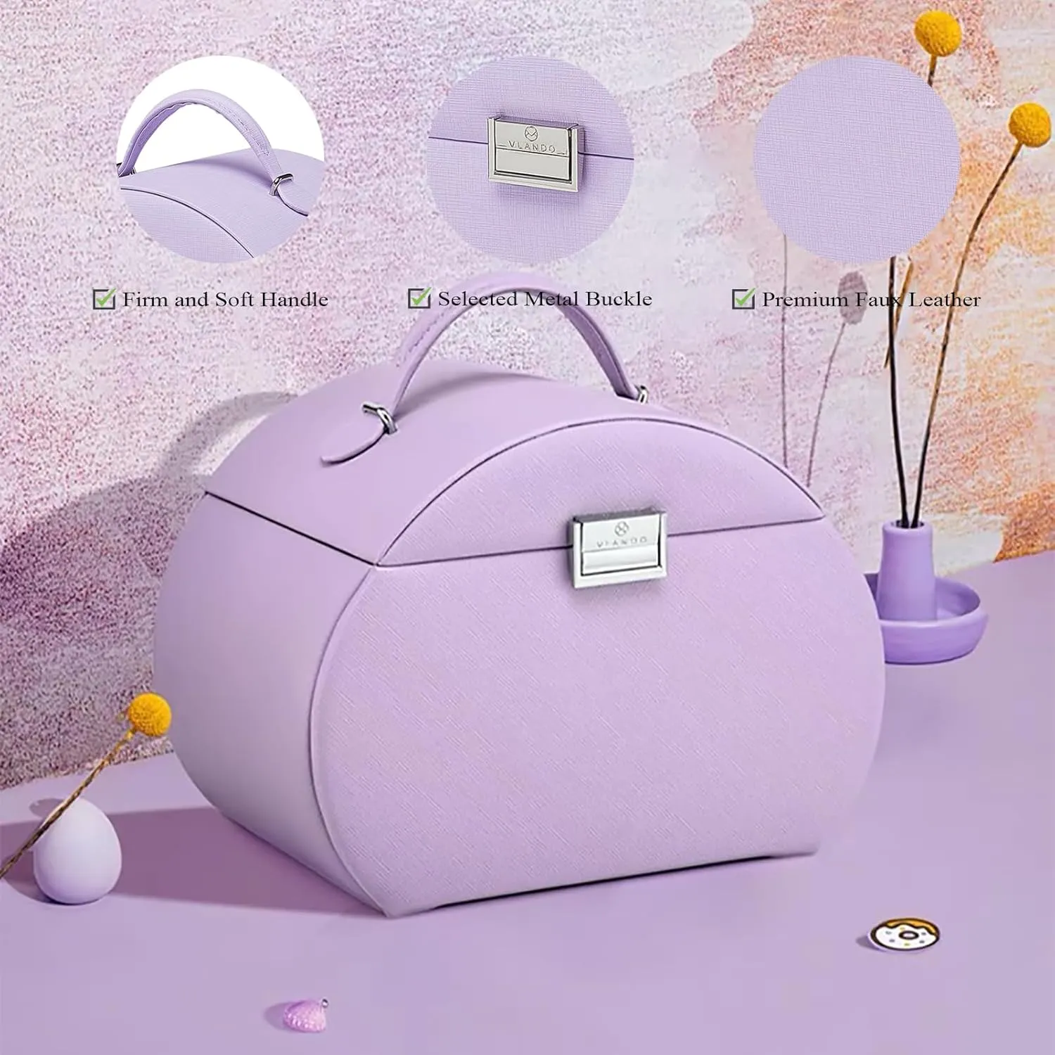 Elegant political latter culminate Storage for Your Treasured Accessories, Purple Vlando Princess-Style Luxury Jewelry Box, Leather Mirrored Necklaces Earrings Rings Watch Organizer, 