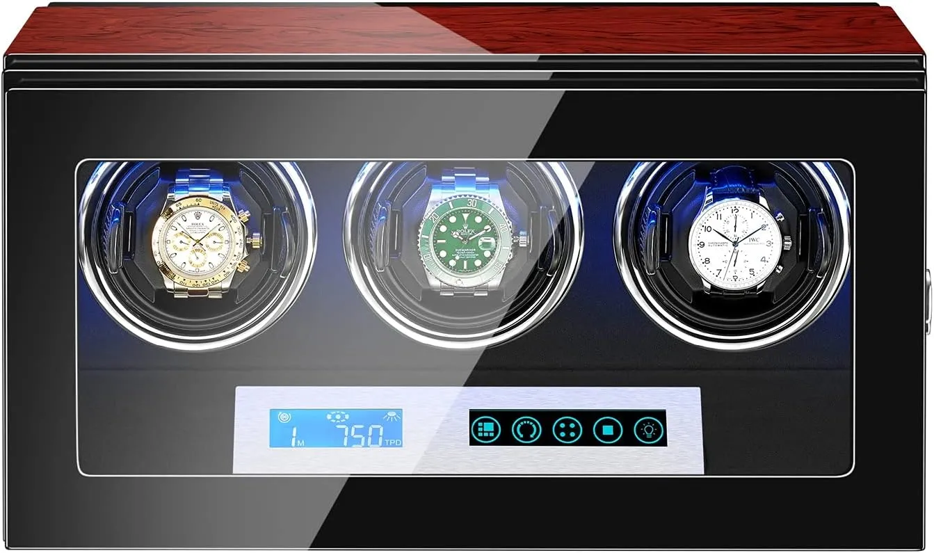 End Automatic Watch Winder for 2/3/4/6/9/12 Watches with Touch Screen LCD Digital Display LED erode Illumination Adjustable Watch Pillow Mabuchi Motors Watche Watch Display Box High 