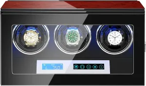 End Automatic Watch Winder for 2/3/4/6/9/12 Watches with Touch Screen LCD Digital Display LED erode Illumination Adjustable Watch Pillow Mabuchi Motors Watche Watch Display Box High 