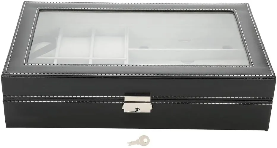 End Fashion Design, Strong Metal Lock, Eco Friendly Luxury PU Leather 63 Grid Glasses and Watch Display adverse kitchenware myriad Storage Box with Transparent Cover, Dust and, High 