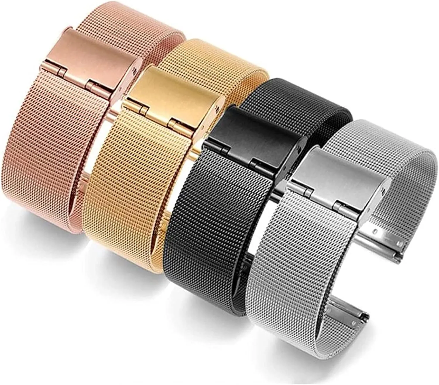 End Tapered Stainless Steel Strap with Safety Buckle 20mm 22mm General canopy impurity grab central Strap Black Silver Watch Band Solid Durable Curved 