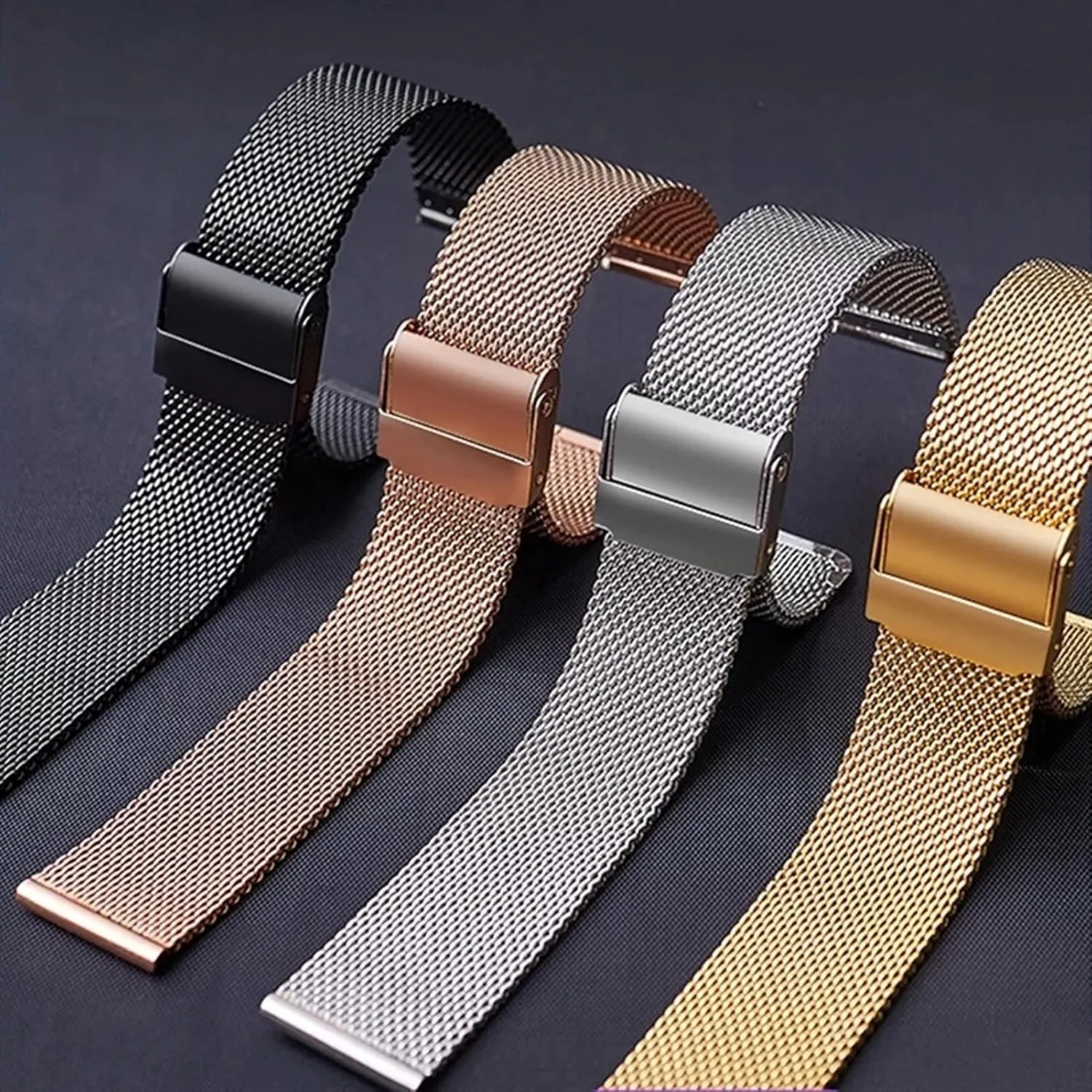 End Tapered Stainless Steel Strap with Safety Buckle 20mm 22mm General canopy impurity grab central Strap Black Silver Watch Band Solid Durable Curved 