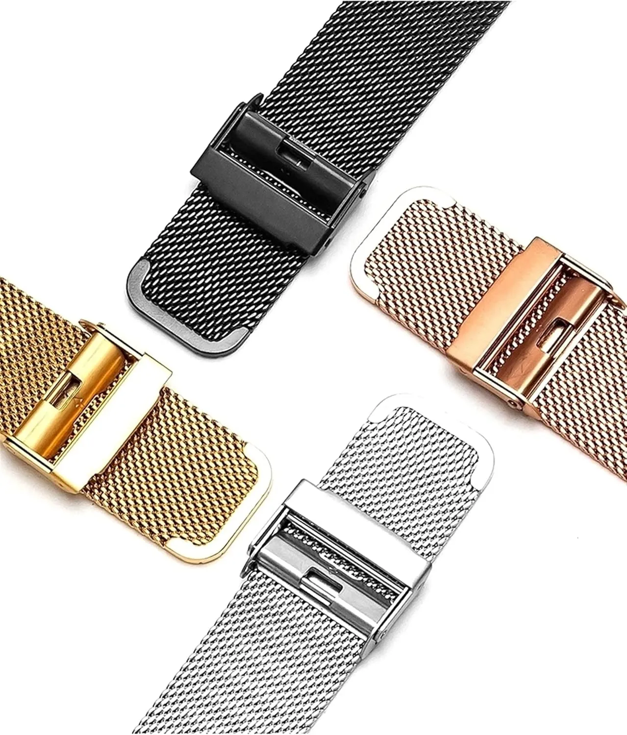 End Tapered Stainless Steel Strap with Safety Buckle 20mm 22mm General canopy impurity grab central Strap Black Silver Watch Band Solid Durable Curved 