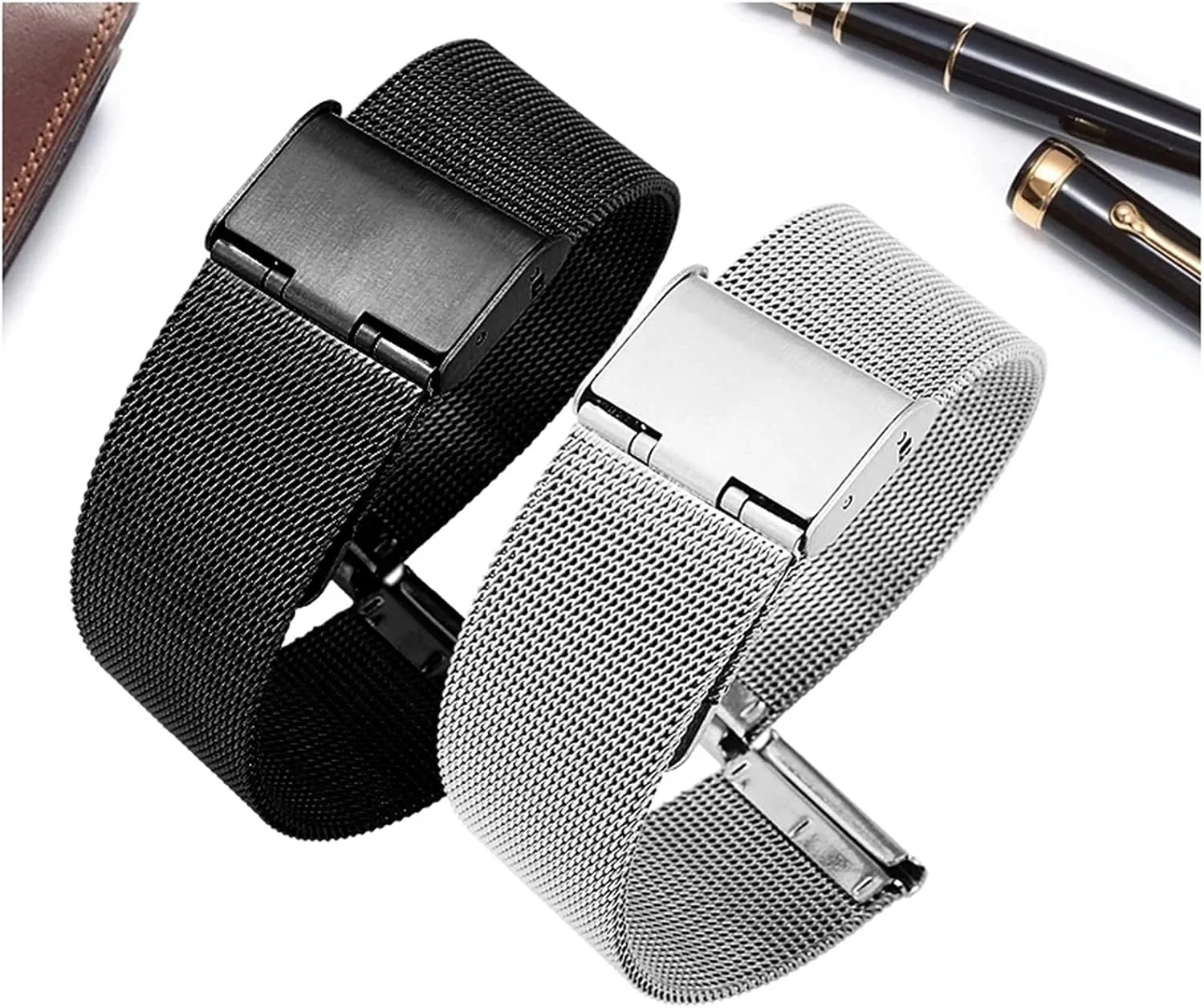 End Tapered Stainless Steel Strap with Safety Buckle 20mm 22mm General canopy impurity grab central Strap Black Silver Watch Band Solid Durable Curved 