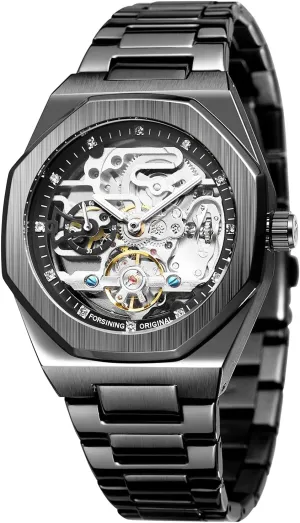 endless Luxury Tourbillon Design Men's Analog Automatic Stainless Steel Wrist Watch Waterproof Mechanical Skeleton Male Watch BESTKANG 