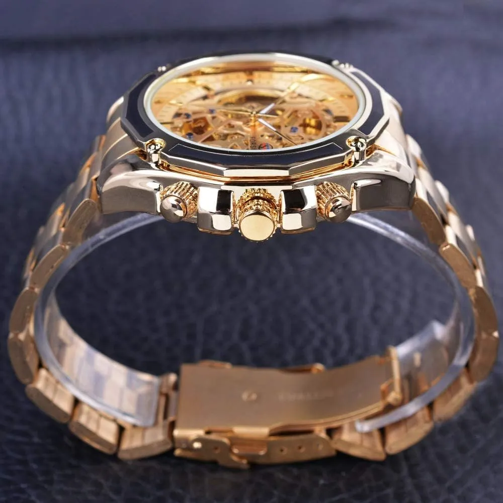 entity Men Luxury Design Big Face Skeleton Dial Analog Wristwatch Carlien Stainless Steel Automatic Watch for 