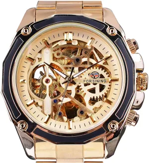entity Men Luxury Design Big Face Skeleton Dial Analog Wristwatch Carlien Stainless Steel Automatic Watch for 