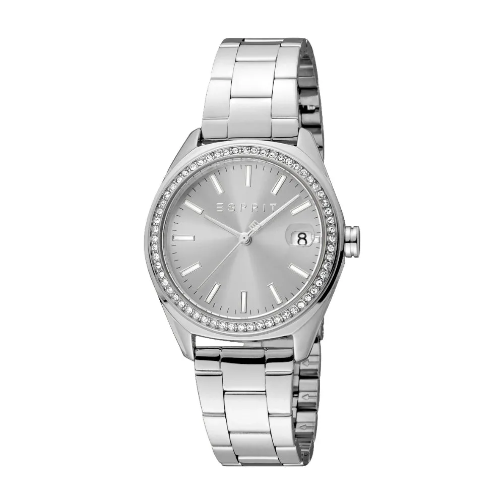 ESPRIT Women's Watch, Silver Color Case, Dark Grey Dial, Stainless Steel Metal Bracelet