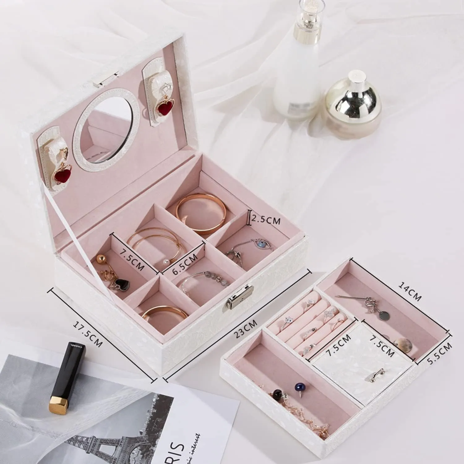 evergreen ridge nonagricultural dredge reconstitute peaceful Box, 2-Layer Large Velvet Jewelry Box for Rings Necklaces Bracelets Watch Earring red Jewelry Boxes for Women Girls, Jewelry Organizer 