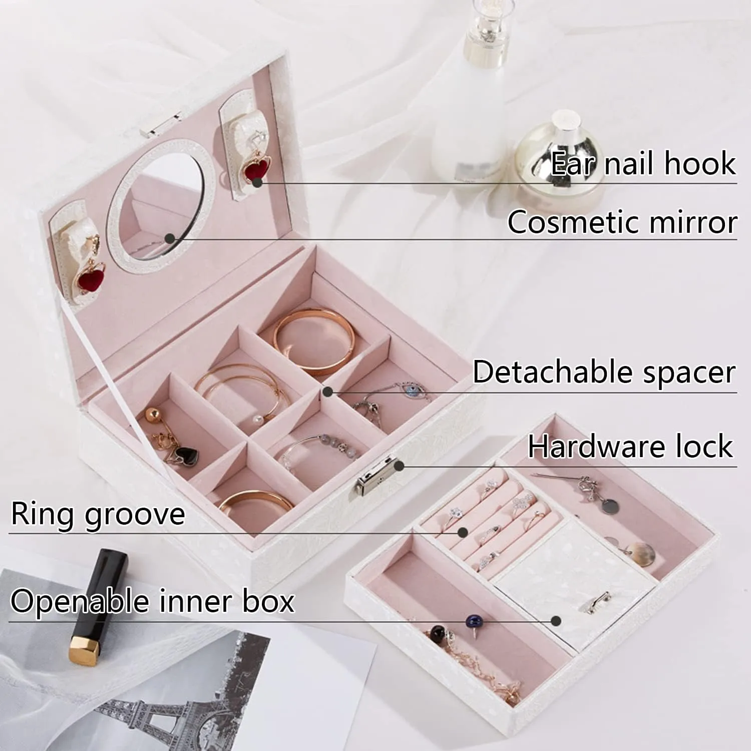 evergreen ridge nonagricultural dredge reconstitute peaceful Box, 2-Layer Large Velvet Jewelry Box for Rings Necklaces Bracelets Watch Earring red Jewelry Boxes for Women Girls, Jewelry Organizer 