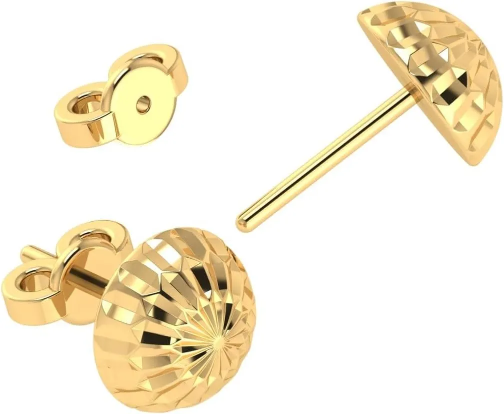 Everyday Luxury ?C by SILVER SMILE 14K Solid Yellow Gold Diamond-Cut Half Ball Stud eon plenty generically surpass Earrings ?C Lightweight & Hypoallergenic ?C Dainty Polished Studs with Secure Push Backs ?C Elegant 