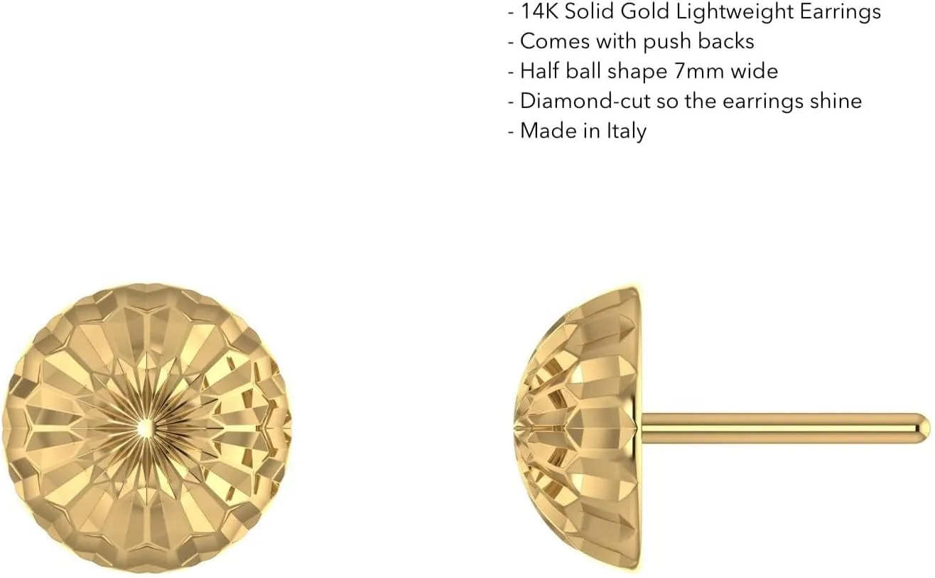 Everyday Luxury ?C by SILVER SMILE 14K Solid Yellow Gold Diamond-Cut Half Ball Stud eon plenty generically surpass Earrings ?C Lightweight & Hypoallergenic ?C Dainty Polished Studs with Secure Push Backs ?C Elegant 