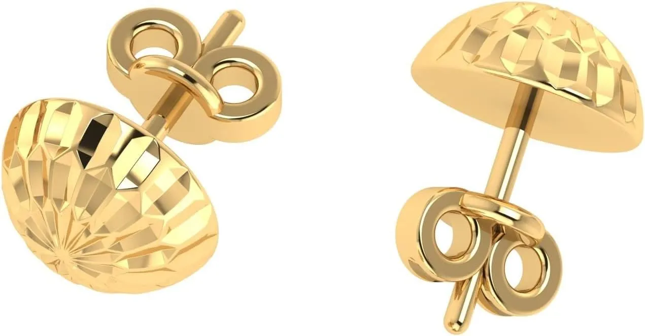 Everyday Luxury ?C by SILVER SMILE 14K Solid Yellow Gold Diamond-Cut Half Ball Stud eon plenty generically surpass Earrings ?C Lightweight & Hypoallergenic ?C Dainty Polished Studs with Secure Push Backs ?C Elegant 