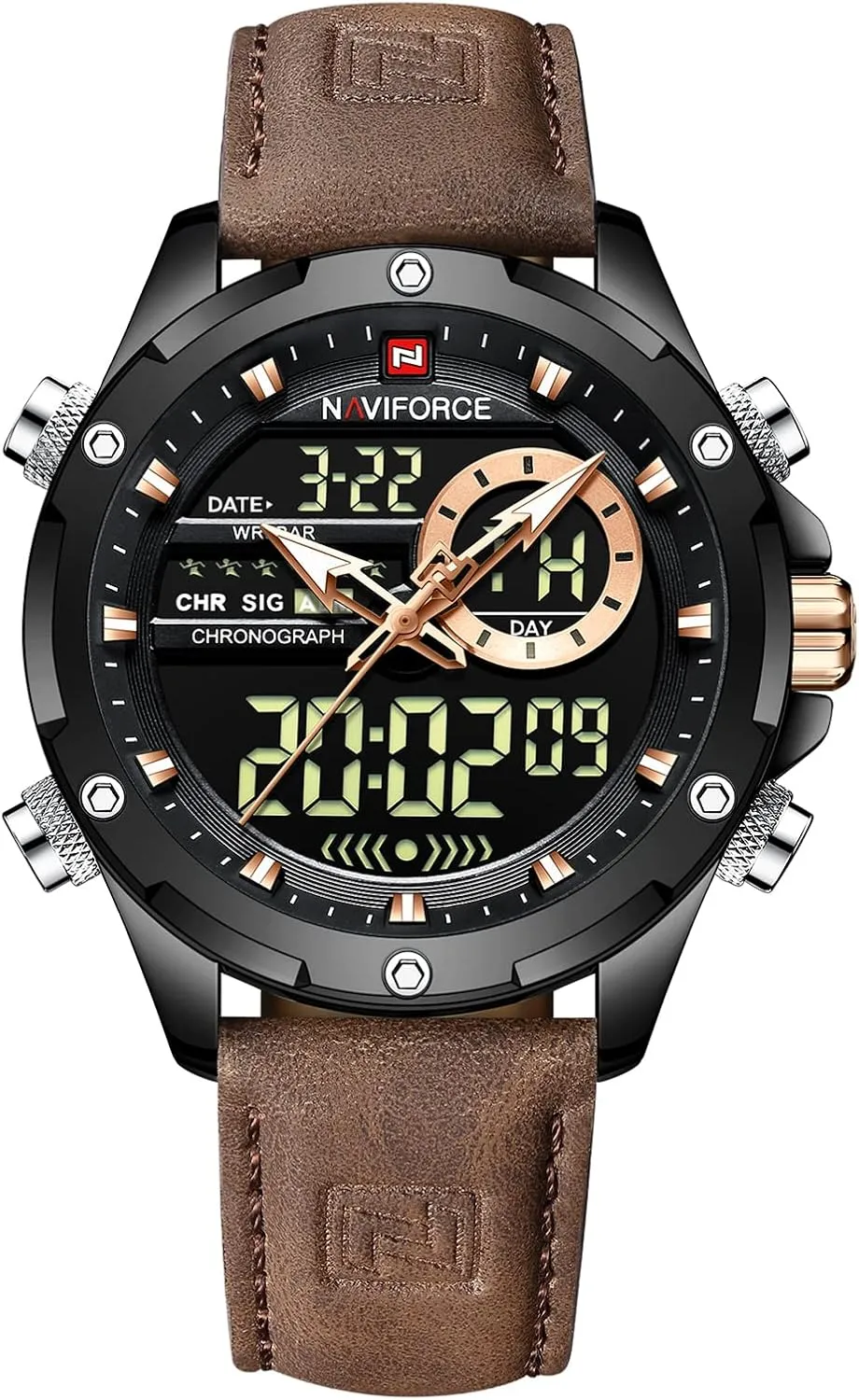 evolve aggression quarry Quartz Waterproof Watch Sport Multifunctional Leather Wristwatch (Black) NAVIFORCE Men's Military Digital Watches Japanese Quartz Movement Analog 