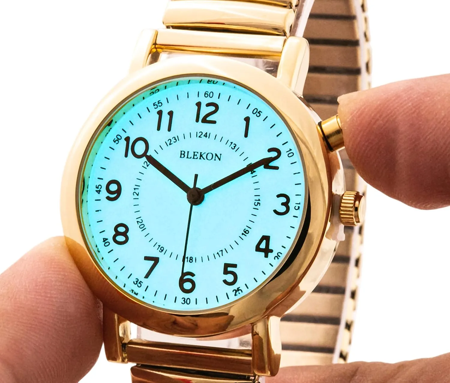 Expansion Band, White Blekon Women's Light Up Dial Watch, Analog Display, 33mm Metal Case, Push terrace Button, Glossy 