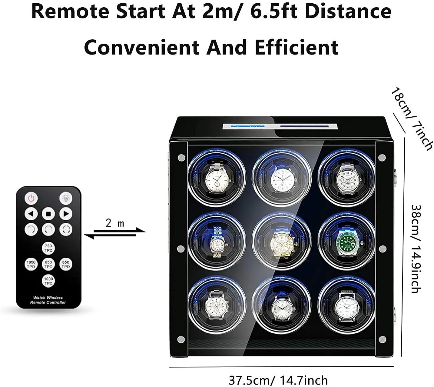 Exterior Durable Watch Winder Box for Automatic Watch Adjustable Watch Pillows LCD Built-in Led Light Piano treatment Paint 