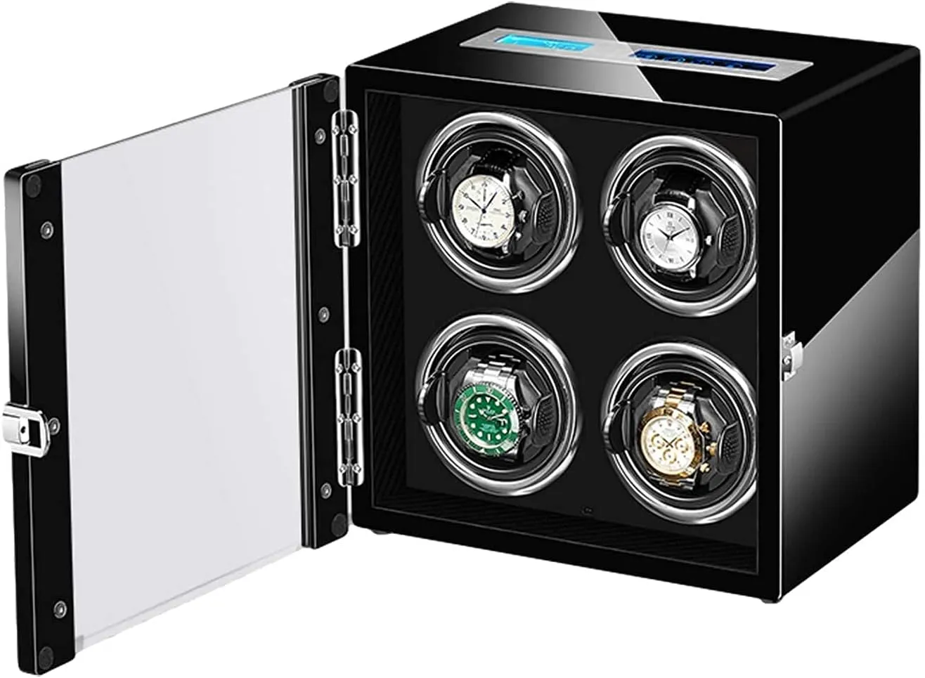 Exterior Durable Watch Winder Box for Automatic Watch Adjustable Watch Pillows LCD Built-in Led Light Piano treatment Paint 