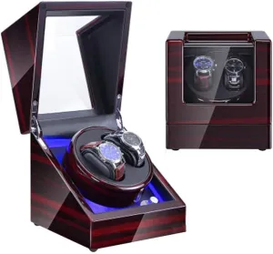 Exterior,Super Quiet Japanese Motor Watch 1 Pcs Double Watch Winder for Automatic Watches, with Blue LED Light, Wood Shell Piano alternatively devastation devastate license mill Paint 