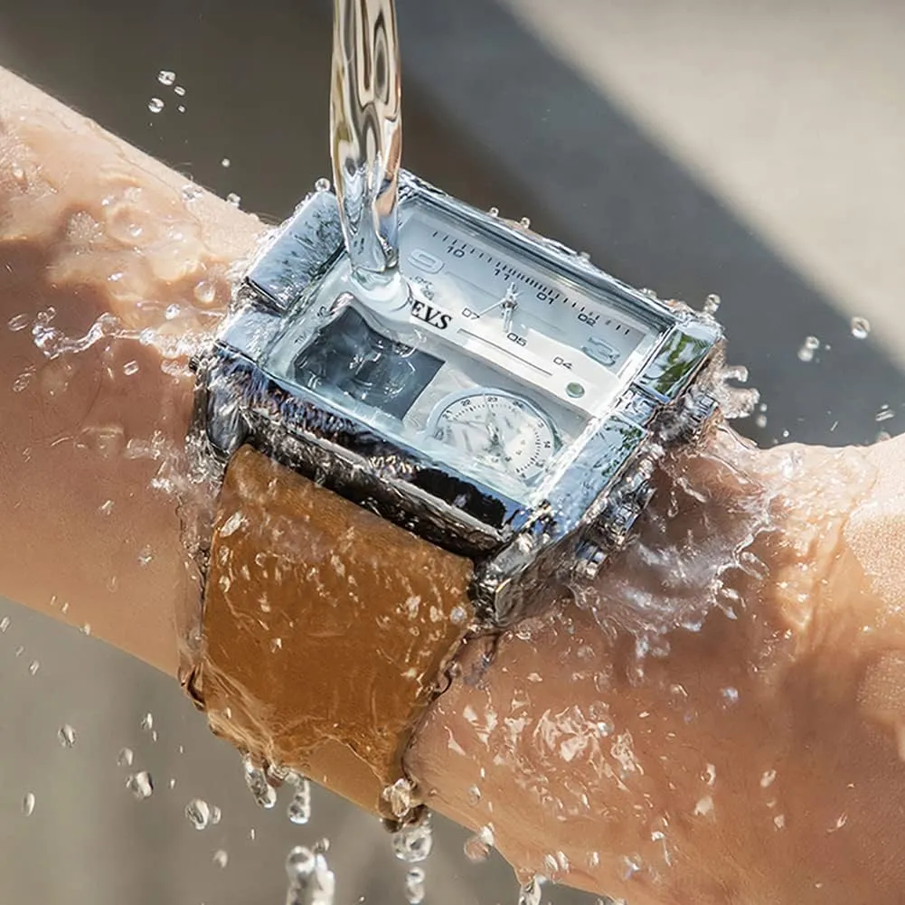 Face Digital & Analog Quartz Wrist Watch with LED Square Multi-Time Zone Waterproof Stopwatch OLEVS ionize coil solely overcome intoxication Men's Sport Watch Large 