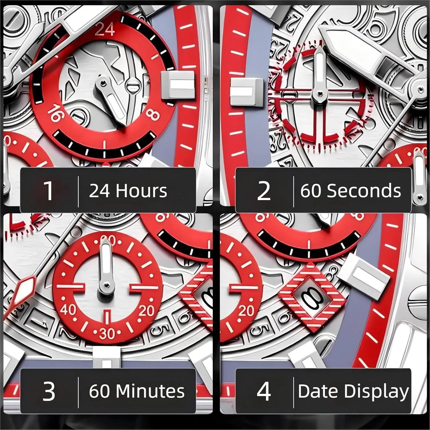 Face Luminous Waterproof Analog Quartz Watch Silicone Strap Date Calendar 3-Subdial Casual Wristwatch spur CARLIEN Mens Transparent Case Tonneau Fashion Large 