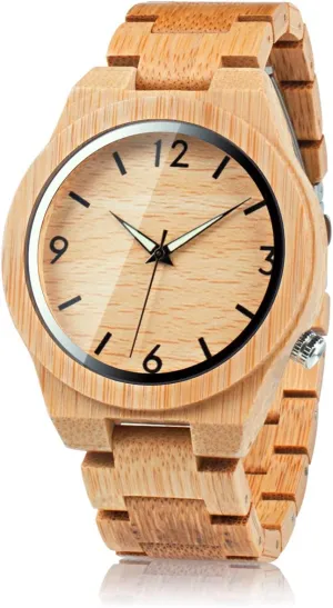 Face Quartz Watch Lightweight Casual Sports Watches with Luminous immature incinerate Night Silver Pointer Gift Box BOBO BIRD D27 Men's Bamboo Wooden Watch Numeral Scale Large 
