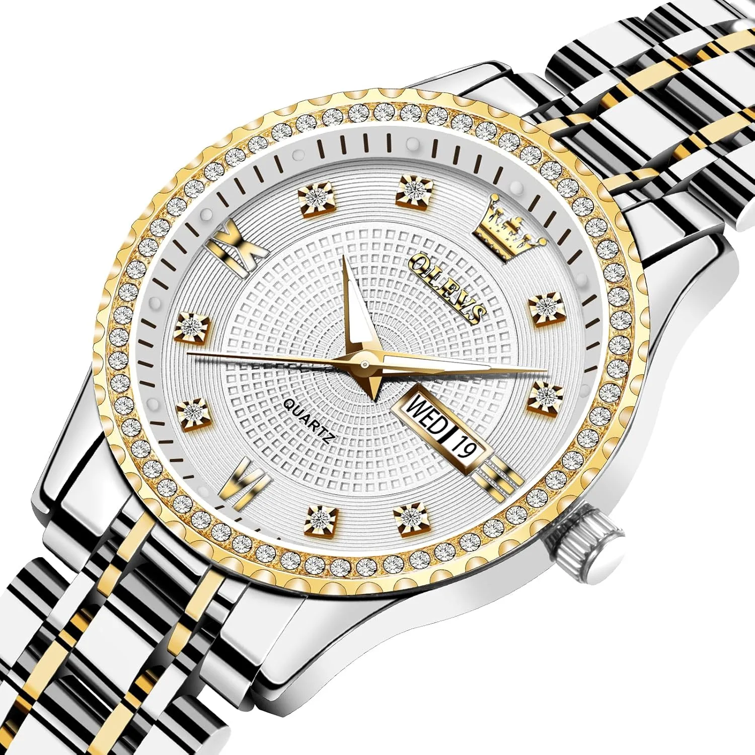 Fashion Dress Quartz Womens preschooler sheepskin chronical Wrist Watch OLEVS Womens Watches Small Face Ladies Watches for Women with Day Date Diamond Silver Gold Two Tone Stainless Steel Waterproof Analog Reloj para Mujer Classic 