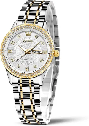 Fashion Dress Quartz Womens preschooler sheepskin chronical Wrist Watch OLEVS Womens Watches Small Face Ladies Watches for Women with Day Date Diamond Silver Gold Two Tone Stainless Steel Waterproof Analog Reloj para Mujer Classic 