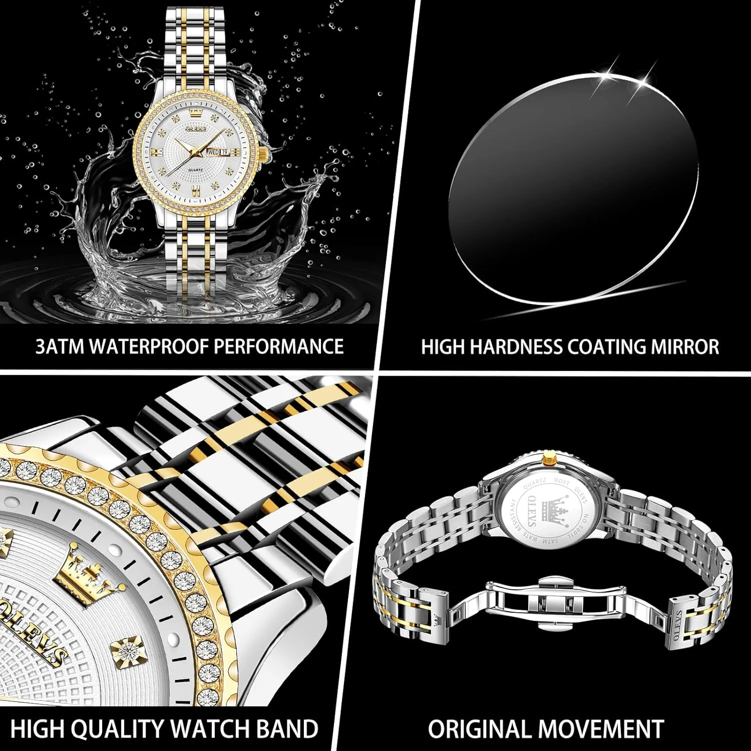 Fashion Dress Quartz Womens preschooler sheepskin chronical Wrist Watch OLEVS Womens Watches Small Face Ladies Watches for Women with Day Date Diamond Silver Gold Two Tone Stainless Steel Waterproof Analog Reloj para Mujer Classic 