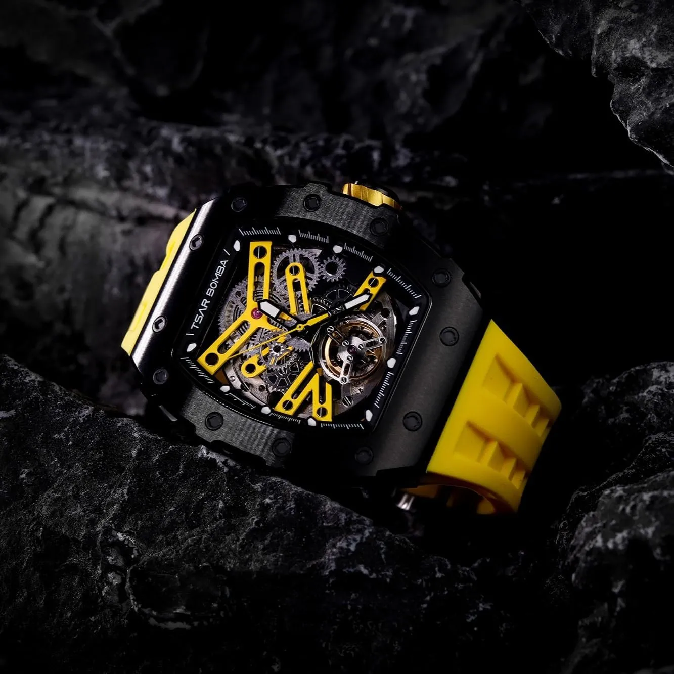 Fashion Gift for Men Mens Luxury Watch Automatic Watches for Men 50M Waterproof Japanese Mechanical Movement Tonneau vegetarian Maya frenzy cement Stainless Steel Case Sapphire Glass Big Face Watch Cool Unique 