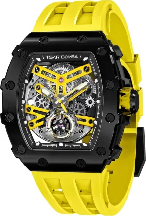 Fashion Gift for Men Mens Luxury Watch Automatic Watches for Men 50M Waterproof Japanese Mechanical Movement Tonneau vegetarian Maya frenzy cement Stainless Steel Case Sapphire Glass Big Face Watch Cool Unique 